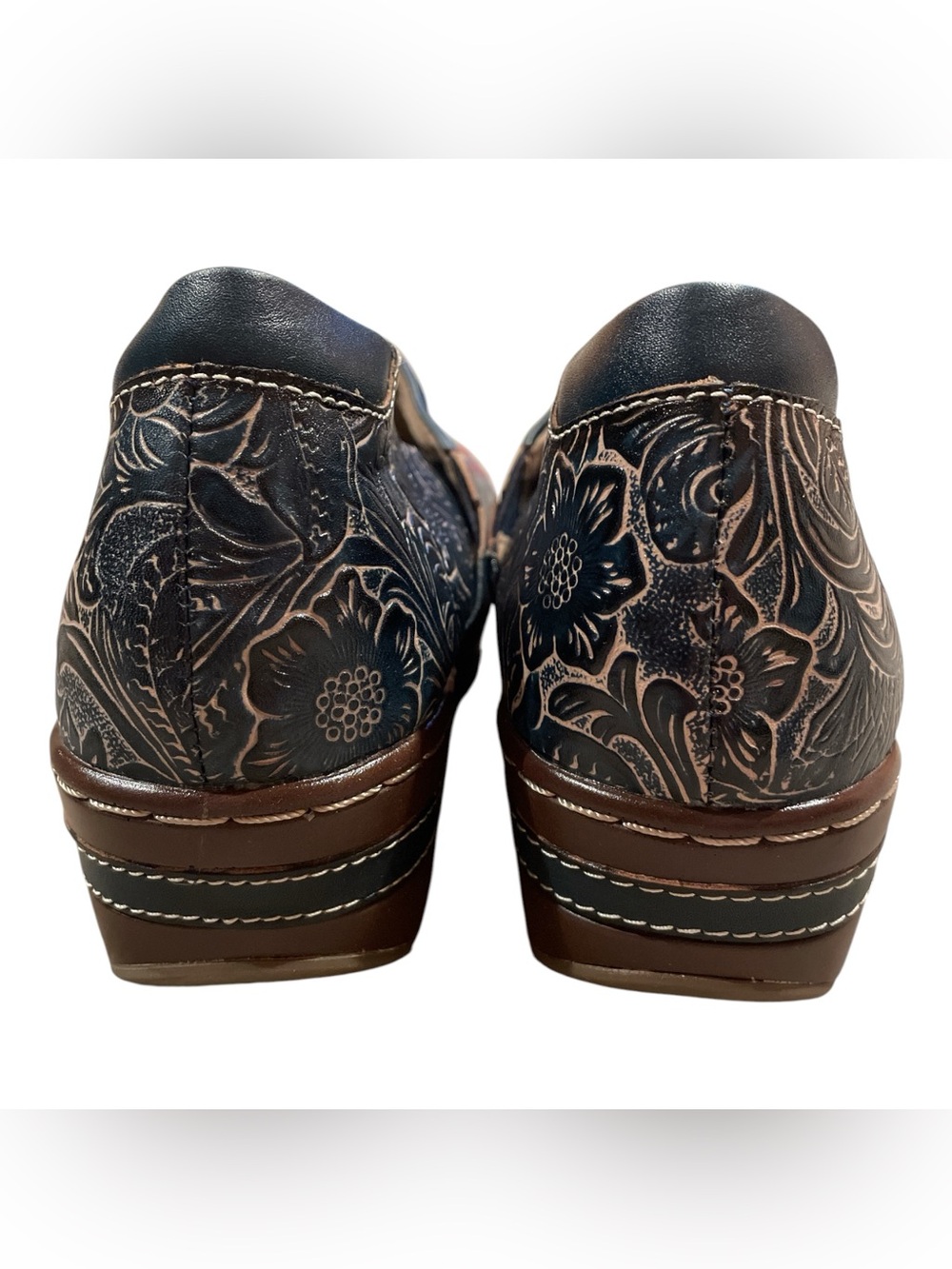 L'Artiste by Spring Step Leather Clogs Shoes Size 40 US 9 Embossed Floral Knit - Picture 4 of 6